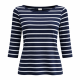 Women's Striped Boat Neck 3/4 Sleeve Top Navy Blue UK 10