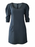 Women's Denim Mini Dress with Puff Sleeves XS