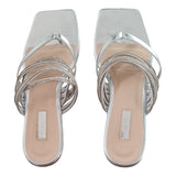 Primark Women's Diamante Strappy Flat Mules Silver worn back view