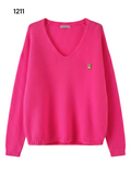 Oversize V-Neck Women's Sweater Fuchsia One Size