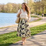 Floral Midi Skirt Yellow Black UK 24
