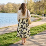 Floral Midi Skirt Yellow Black UK 24