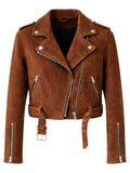 Women's Brown Cropped Biker Jacket Size UK 10 / L