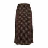 Women's Polka Dot Midi A-Line Skirt Chocolate Brown L - Ghost Mannequin Front