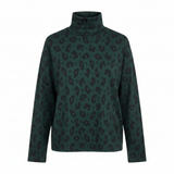Women's Turtle Neck Phené Top 'Lolita Leopard Green' Size S